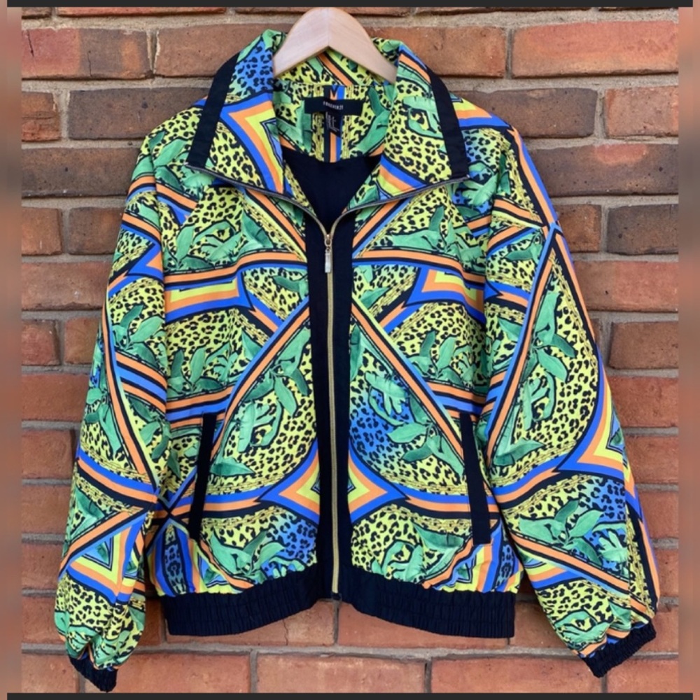 NWOT Forever 21 Women’s Bomber Bold Jacket Electric Colorful Oversized Sz S